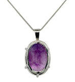 Platinum 16.33 Carat Oval Genuine Natural Amethyst Pendant w/ 18" Chain (#J7453)