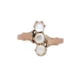 10k Rose Gold Three Stone Victorian Genuine Natural Moonstone Ring 9.5 (#J6941)