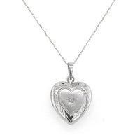 14k White Gold Heart Locket with Genuine Natural Diamond and Chain (#J6672)