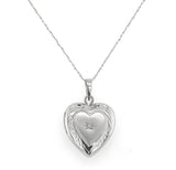 14k White Gold Heart Locket with Genuine Natural Diamond and Chain (#J6672)
