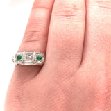 10k Gold Art Deco Genuine Natural Emerald and Diamond Filigree Ring (#J5523)