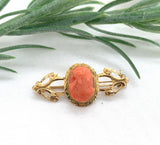 Victorian 10k Yellow Gold Genuine Natural Coral Cameo Bar Pin Jewelry (#J7341)