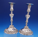 Emick Romer English Georgian Sterling Silver Candlestick Pair w/ Swirls (#3817)
