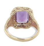 10k Yellow Gold 4.38 Carat Genuine Natural Amethyst Filigree Ring 7.75 (#J7444)