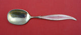 Norwegian Sterling Silver Ice Cream Spoon vermeil feathered enameled pink 5"