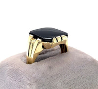 14k Yellow Gold Men's Genuine Natural Black Onyx Ring Jewelry (#J5687)
