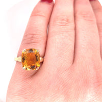 10k Yellow Gold 4.18 Carat Cushion Cut Genuine Natural Citrine Ring (#J5755)
