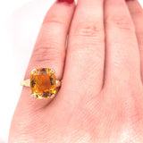 10k Yellow Gold 4.18 Carat Cushion Cut Genuine Natural Citrine Ring (#J5755)