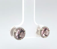 14k White Gold Genuine Natural Morganite and Diamond Halo Stud Earrings (#J6377)