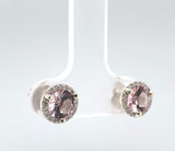 14k White Gold Genuine Natural Morganite and Diamond Halo Stud Earrings (#J6377)