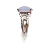 14k White Gold Blue Grey Genuine Natural Chalcedony Ring with Diamonds (#J3558)
