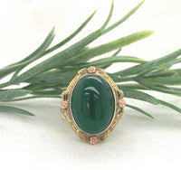 14k Gold Green Genuine Natural Onyx Ring with Applied Rose Gold Flowers (#J7239)