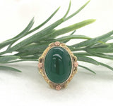 14k Gold Green Genuine Natural Onyx Ring with Applied Rose Gold Flowers (#J7239)