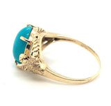 Vintage 14k Yellow Gold Genuine Natural Turquoise Ring with Birds 8.25 (#J5225)