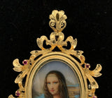 18k Yellow Gold Hand Painted Portrait Pin Mona Lisa (#J5379)