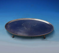 English Silverplate Salver Tray Oval w/ Crest and Lion Feet 7 3/4" x 5 (#5541)