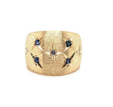 14k Yellow Gold Wide Heavy Sapphire and Diamond Band Ring (#J5438)