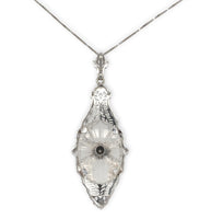 10k Gold Art Deco Genuine Natural Rock Crystal Quartz and Diamond Pendant #J7104