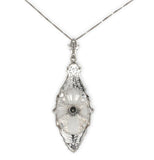 10k Gold Art Deco Genuine Natural Rock Crystal Quartz and Diamond Pendant #J7104