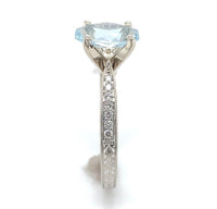 14k Gold Ring w/ Specialty Cut Genuine Natural Aquamarine Hand Engraved (#J6547)