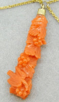 14k Gold Victorian Carved Genuine Natural Coral Festoon Necklace w/Bird (#J2586)