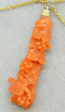 14k Gold Victorian Carved Genuine Natural Coral Festoon Necklace w/Bird (#J2586)
