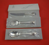 Georg Jensen Sterling Silver Dessert Set 3pc Carnelian Inset Stone Hand Hammered