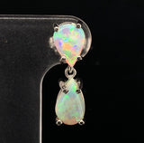 Platinum Pear Shape Genuine Natural Opal Drop Earrings with Lively Color #J6713