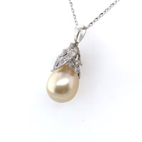 14k White Gold 15mm Golden South Sea Pearl Pendant with Diamonds (#J6233)