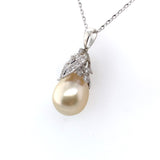 14k White Gold 15mm Golden South Sea Pearl Pendant with Diamonds (#J6233)