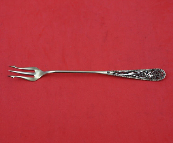Dirksen Filigree Sterling Silver Olive Fork GW Long w/ Unusual Flower 7 3/4"