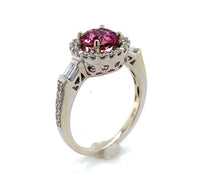 14k Gold Hot Pink Genuine Natural Tourmaline and Diamond Halo Ring (#J6364)
