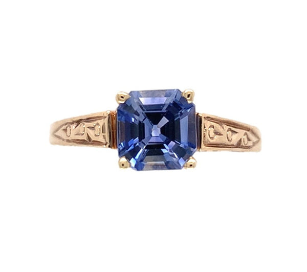 14k Yellow Gold 1.06 Carat Genuine Natural Ceylon Blue Sapphire Ring (#J7317)