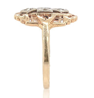 14k Yellow Gold Filigree Ring w/ Three Genuine Natural Diamonds Size 9.5  #J6624
