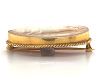 14k Yellow Gold Carved Shell Cameo Pin Brooch Chariot Pulled by Horses (#J6890)