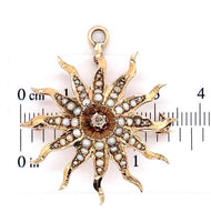 14k Rose Gold Starburst Diamond and Seed Pearl Pin Pendant Jewelry (#J6958)