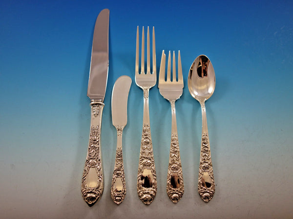 Rose by Kirk Sterling Silver Flatware Set for 12 Service 77 pieces