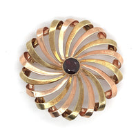 14k Rose and Yellow Gold Retro Genuine Natural Garnet Pinwheel Pin (#J5947)