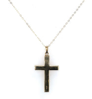 14k Yellow Gold Cross Pendant with Engraved Design and Chain Jewelry (#J6228)