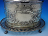 English Silverplate Biscuit Box Bead Border Claw Legs Floral Motif w/Lock #3131
