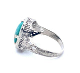 Art Deco 14k White Gold Genuine Natural Turquoise Filigree Ring (#J5216)