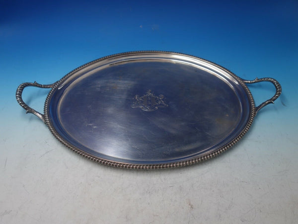 Gadroon by Unknown English Silverplate Serving Tray with Lion Crest 21" (#5935)
