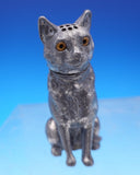 Silverplate Pepper Shaker in Form of a Cat Yellow Glass Eyes Victorian 3" #9026