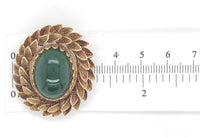 14k Yellow Gold Oval Green Nephrite Jade Leaf Wreath Pin Jewelry (#J7041)
