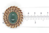 14k Yellow Gold Oval Green Nephrite Jade Leaf Wreath Pin Jewelry (#J7041)