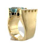 14k Yellow Gold Heavy Modern Genuine Natural Aquamarine Diamond Ring (#J7307)