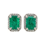Platinum 1.28cttw Fine Genuine Natural Emerald and Diamond Stud Earrings #J6995
