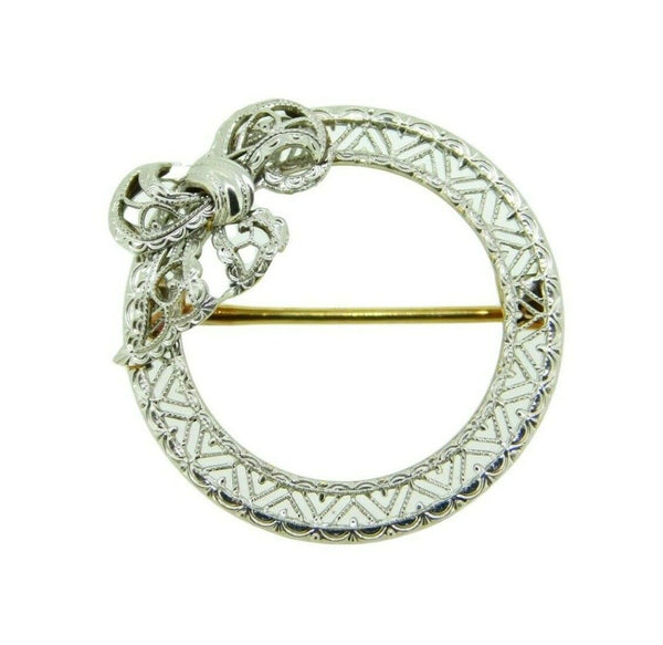 Art Deco 14k White Gold Filigree Bow Ribbon Pin (#J4749)
