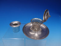 French Silver Inkwell with Guilloche Enamel Insert and Hinged Lid (#4216)