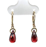 14k Gold 4.43 Carat TW Genuine Natural Garnet Briolette Drop Earrings (#J7133)